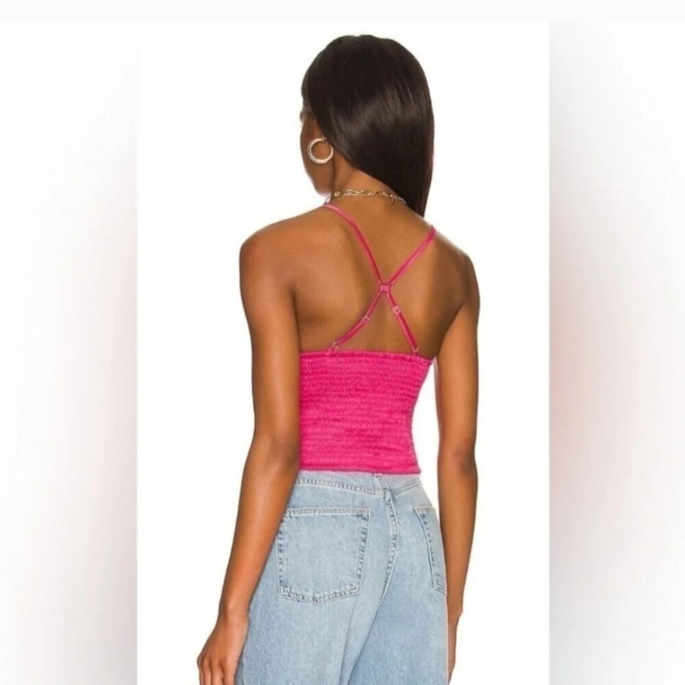 Free People Hot Pink Right On Time Smocked Cami Size Small Spaghetti Strap Top - Picture 4 of 7